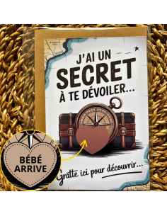 carte à gratter “Bébé arrive” au design voyage et boussole