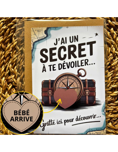 carte à gratter “Bébé arrive” au design voyage et boussole
