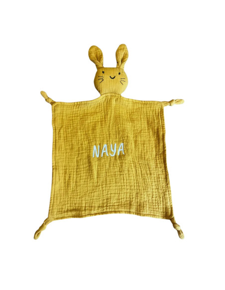 Doudou Lapin Personnalisé Brodé - Prénom Bébé | Gaze Coton Bio