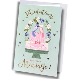 Carte mariage – Gâteau, oiseaux et fleurs