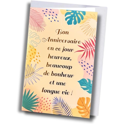 Carte anniversaire – Feuillage tropical coloré
