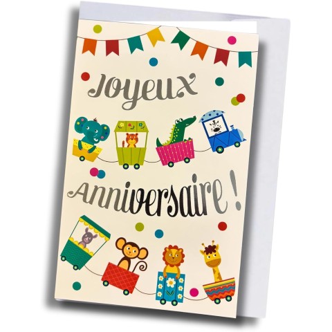 Carte anniversaire enfant – Le train des animaux