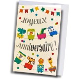 Carte anniversaire enfant – Le train des animaux