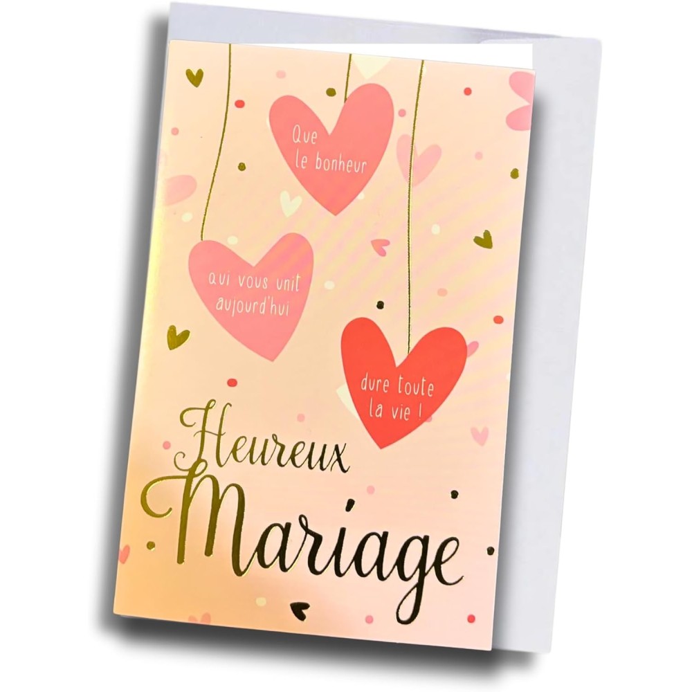 Carte mariage – Cœurs roses et dorés