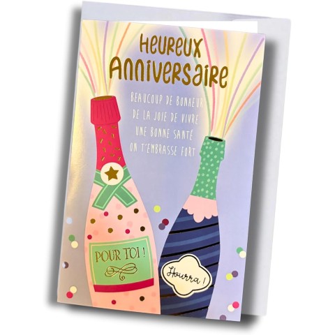 Carte anniversaire – Champagne et confettis