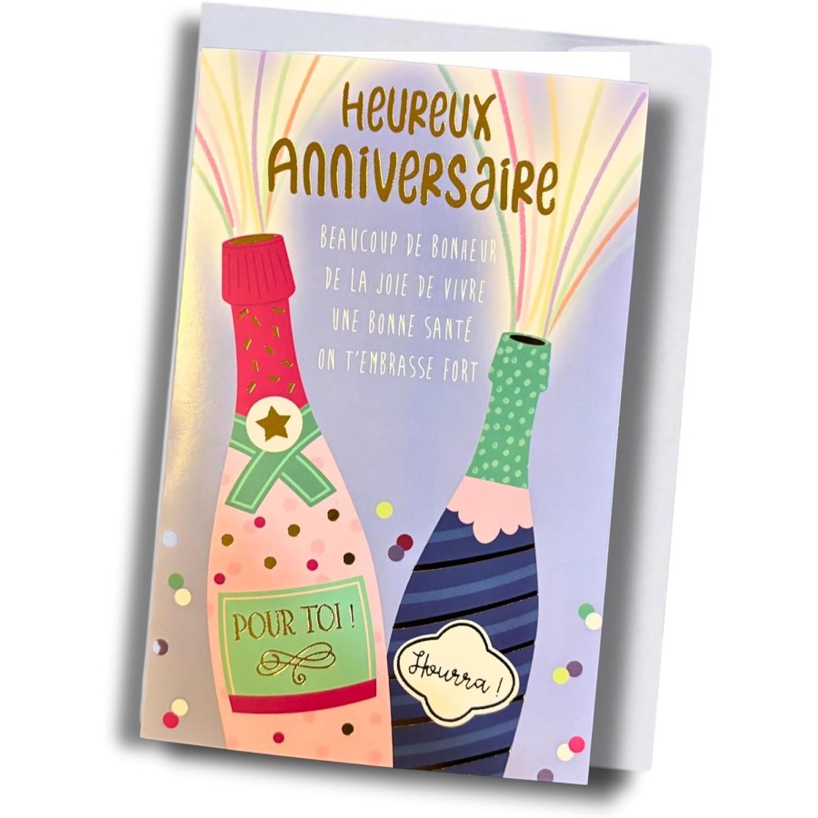 Carte anniversaire – Champagne et confettis