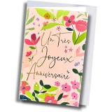 Carte anniversaire – Motif floral rose et vert