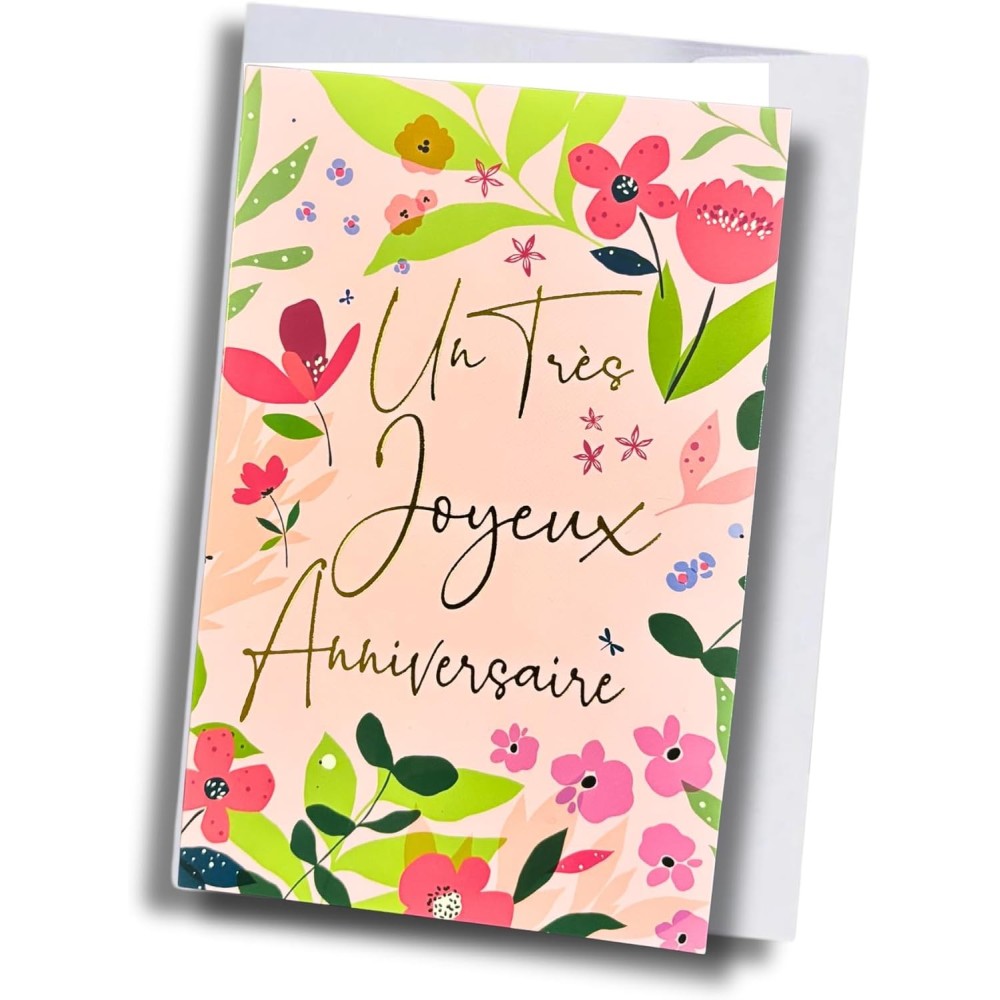 Carte anniversaire – Motif floral rose et vert