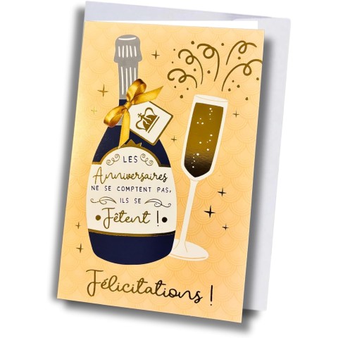 Carte anniversaire – Champagne doré