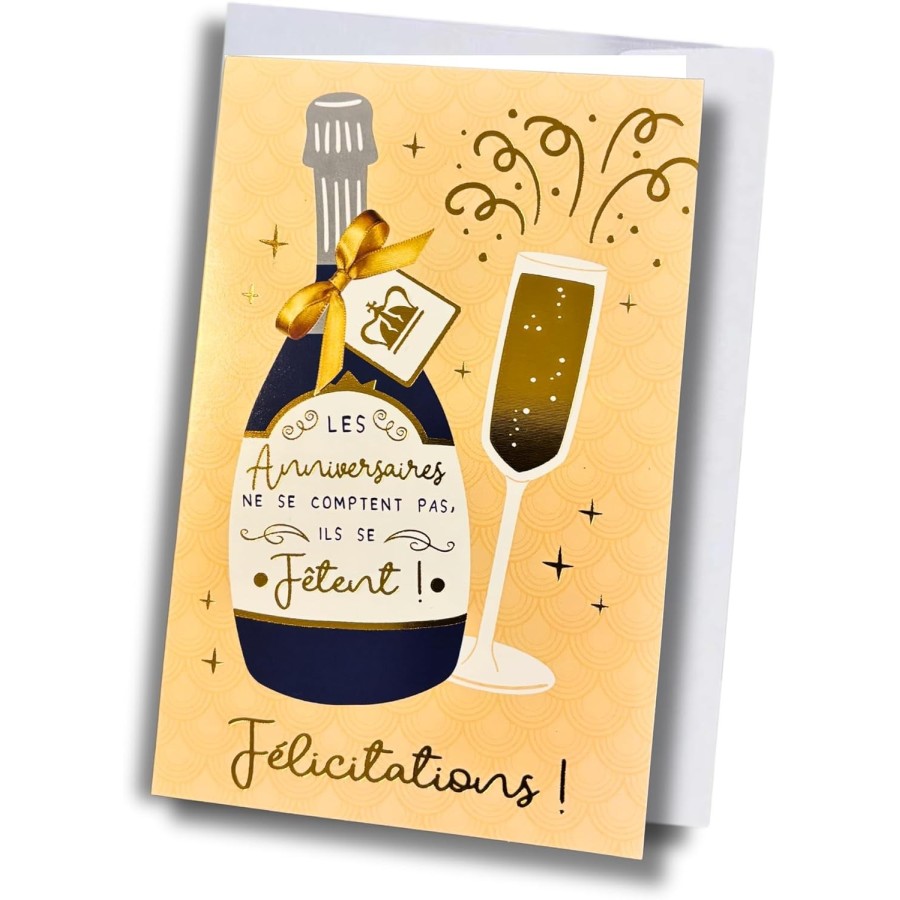 Carte anniversaire – Champagne doré