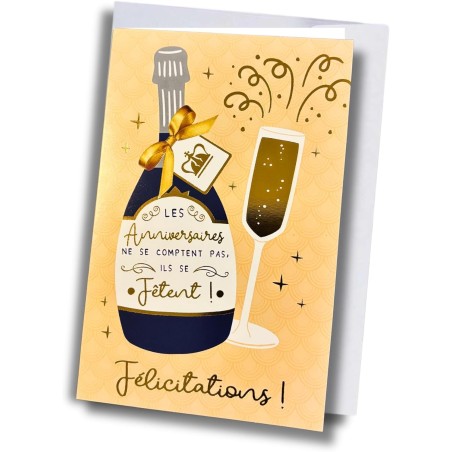 Carte anniversaire – Champagne doré