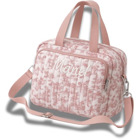 Sac à langer brodé personnalisé — Toile de Jouy — Rose