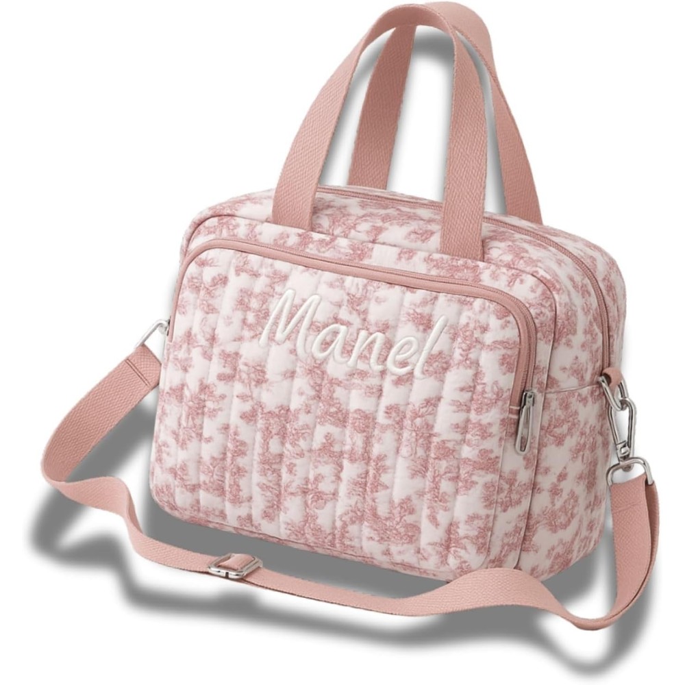 Sac à langer brodé personnalisé — Toile de Jouy — Rose