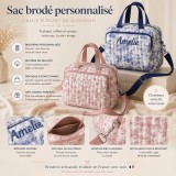 Sac à langer brodé personnalisé — Toile de Jouy — Rose — vue 2