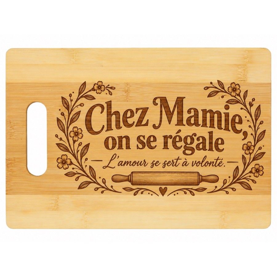 Planche bambou gravée – Chez Mamie, on se régale