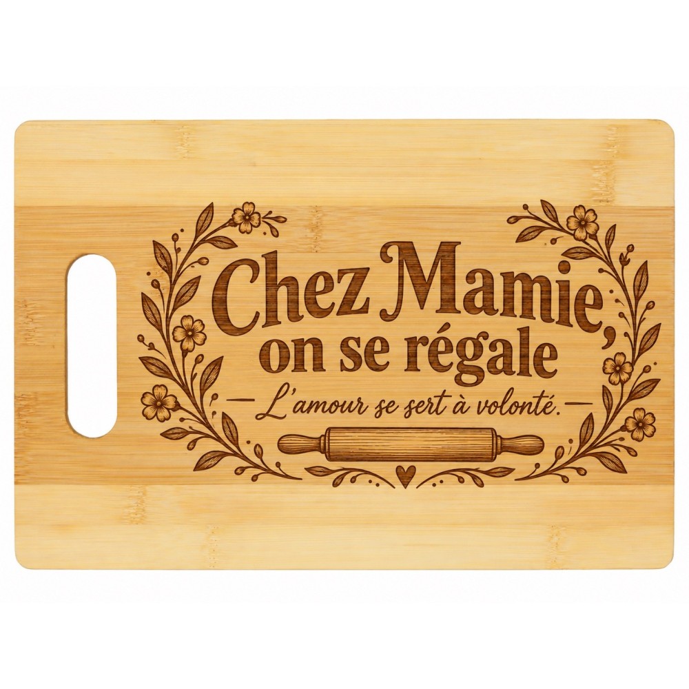 Planche bambou gravée – Chez Mamie, on se régale