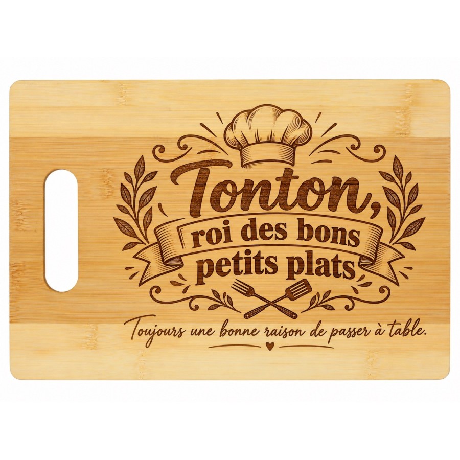 Planche bambou gravée – Tonton, roi des bons petits plats