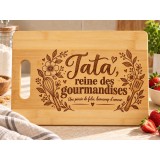 Planche bambou gravée – Tata, reine des gourmandises — en cuisine