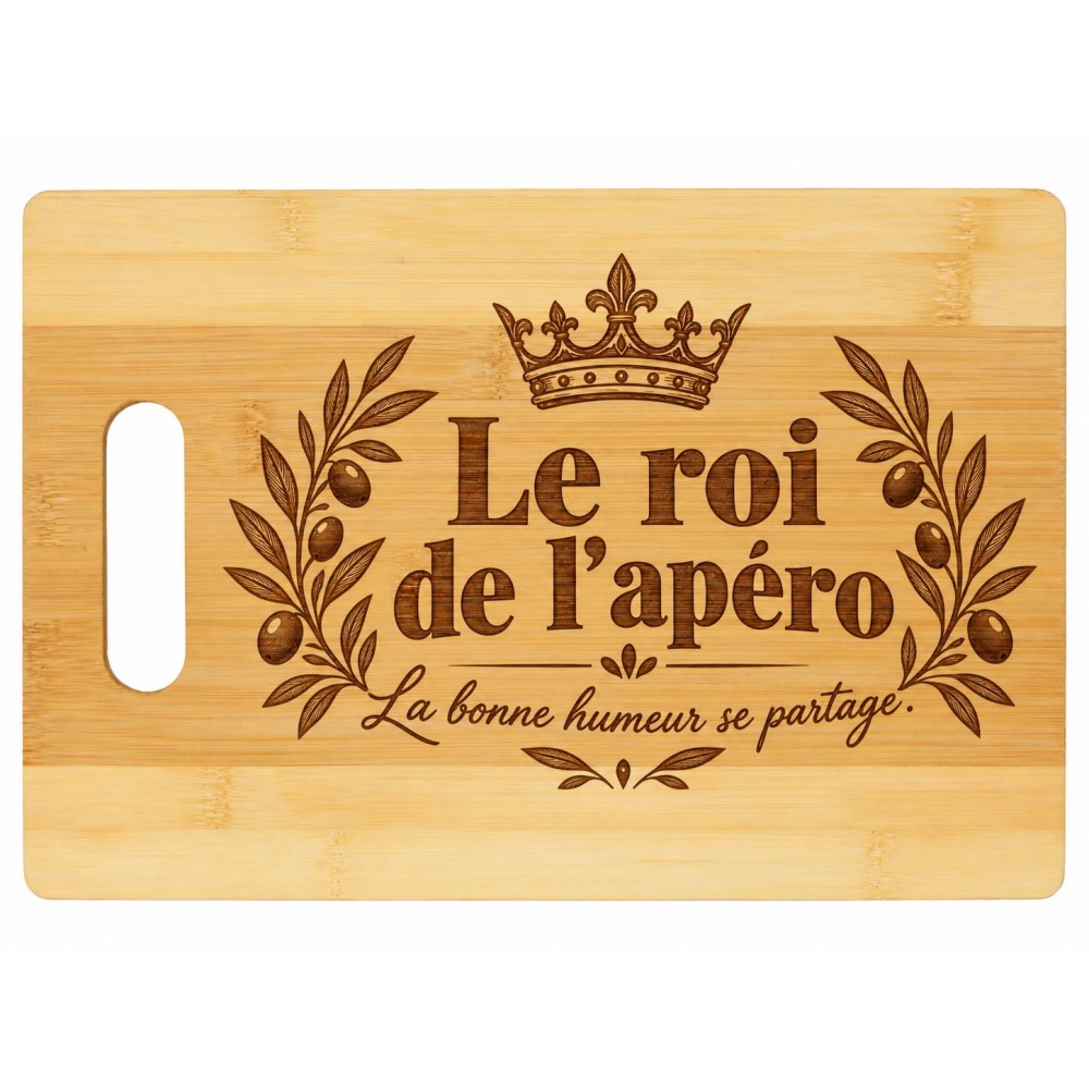 Planche bambou gravée – Le roi de l’apéro