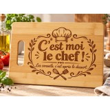 Planche bambou gravée – C’est moi le chef ! — en cuisine