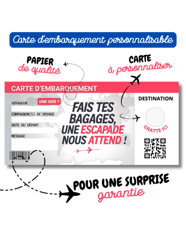 Carte d'Embarquement Personnalisable à Gratter| Billet Voyage Surprise