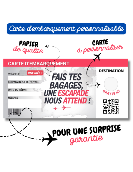 Carte d'Embarquement Personnalisable à Gratter| Billet Voyage Surprise