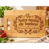 Planche bambou gravée – Notre recette du bonheur — en cuisine