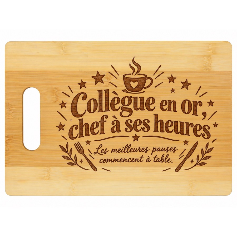 Planche bambou gravée – Collègue en or, chef à ses heures