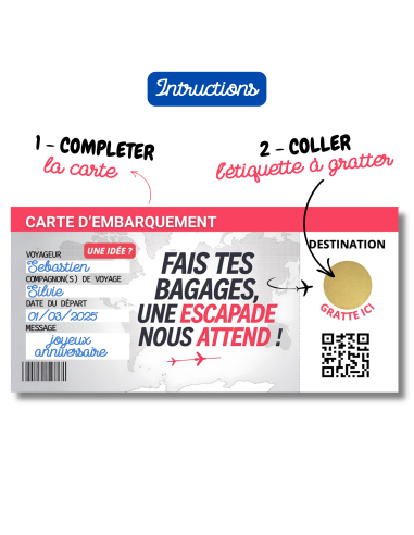 Carte d'Embarquement Personnalisable à Gratter| Billet Voyage Surprise