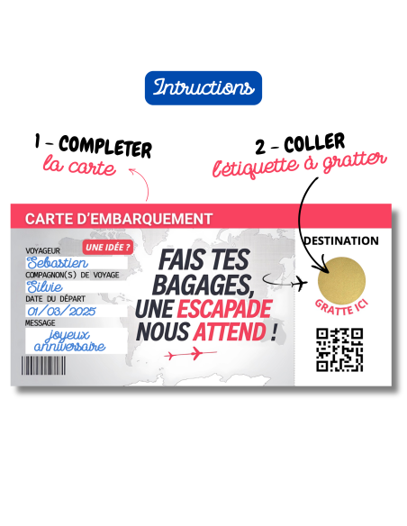 Carte d'Embarquement Personnalisable à Gratter| Billet Voyage Surprise