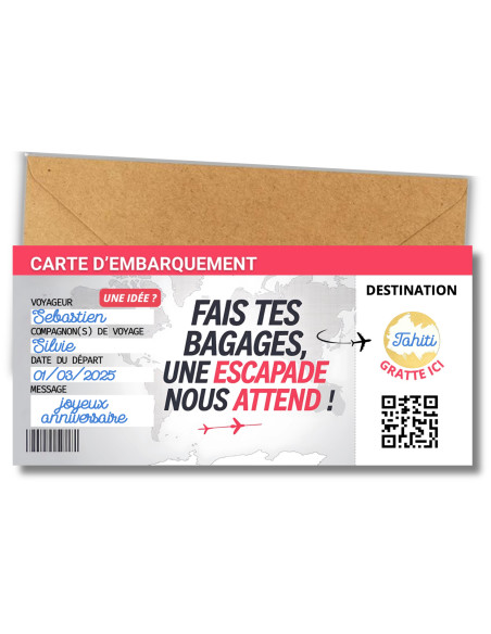 Carte d'Embarquement Personnalisable à Gratter| Billet Voyage Surprise