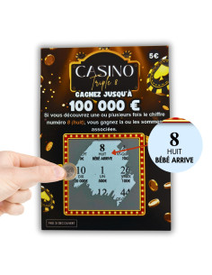 Cartes à Gratter Annonce de Grossesse Casino Triple 8 | Révélation "Bébé arrive"